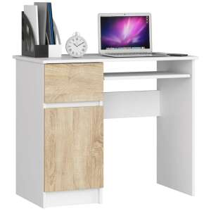 Íróasztal - Akord Furniture - 90 cm - fehér / sonoma tölgy (bal) 65545902 Íróasztalok