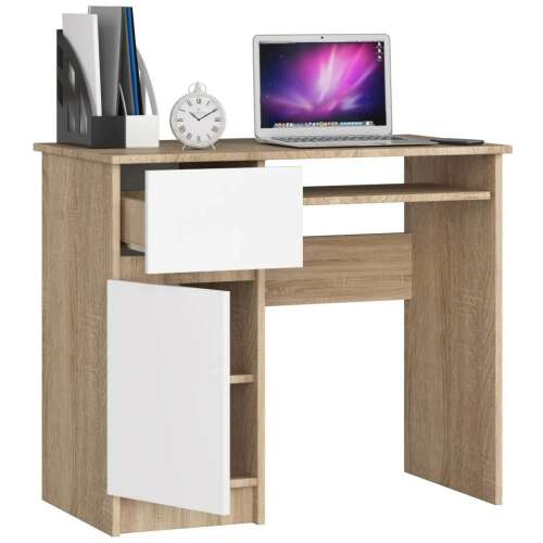 Íróasztal Akord Furniture 90 cm, sonoma tölgy-fehér (bal)