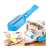 Blue fish scaler with built-in knife and scales container, fish scaler in use