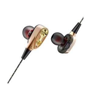 Gold in-ear earphones with microphone and volume control - Automotive tool