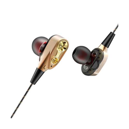 Gold in-ear earphones with microphone and volume control