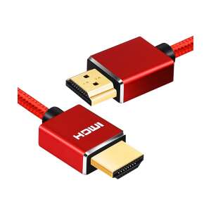 HDMI кабел Duga 1 метър, 24K GOLD конектори, допълнителна защита на качеството, 4K Ultra HD и Full HD 30 / 60 fps, външна обвивка от найлон, червен - Смарт устройство
