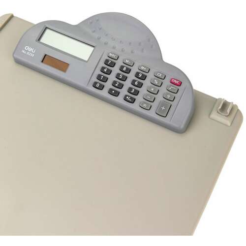 Deli A4-es írólap tábla számológéppel, szürke, íráshoz és számoláshoz