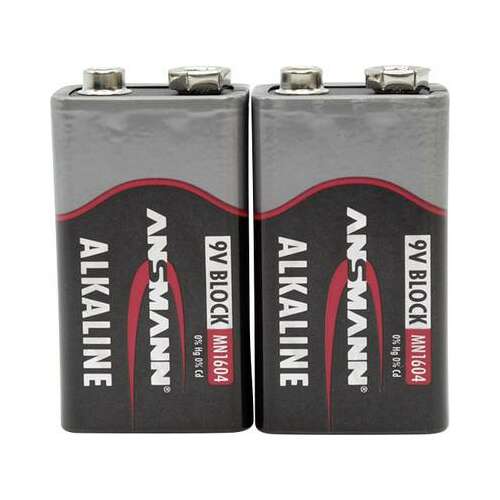 2 db Ansmann 9V alkáli elem, MN1604, 6LR61, 6LR21, 6AM6, 6LP3146, MN1604, A1604, E Block, LR22