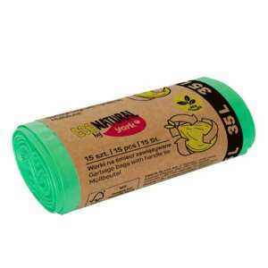 York Eco Natural 35L Müllsäcke, 15 Stück, grün, Wellenoberseite, mit Tragegriff - Müllsäcke