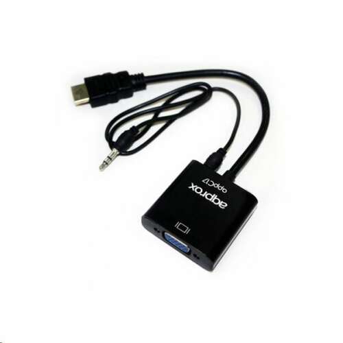 APPROX HDMI - VGA + Audio adapter, fekete, HDMI-t VGA-ra és audióra konvertál