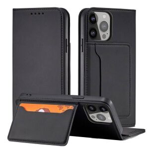 Collage of iPhone 14 Pro Black Wallet Case Features - Phone Case