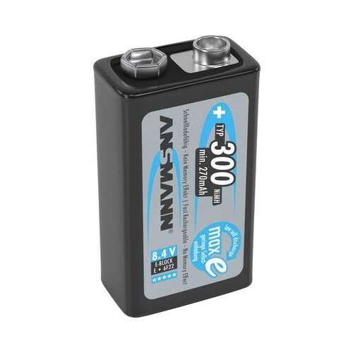 Ansmann maxE 9V újratölthető akkumulátor, 300mAh, 8.4V, NiMH, E-Block, 6F22