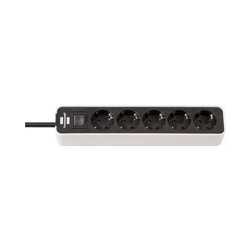 Brennenstuhl 5-way power strip with switch, white and black, 1.5m cable