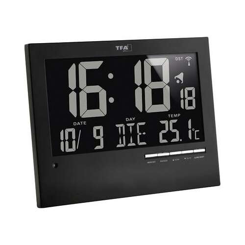 TFA 60.4508 Zegar ścienny radiowy z automatycznym podświetleniem, cyfrowy, czarny