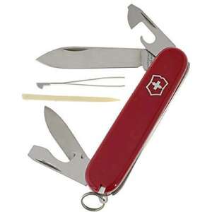 Victorinox Recruit 0.2503 svájci bicska, piros, 10 funkció, nagy penge, kis penge, konzervnyitó, sörnyitó, csavarhúzó, csipesz, fogvájó, kábel csupaszoló, kulcstartó - Victorinox