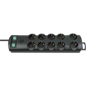 Brennenstuhl 10-outlet power strip with 2 switches, black - Brennenstuhl Power Strip