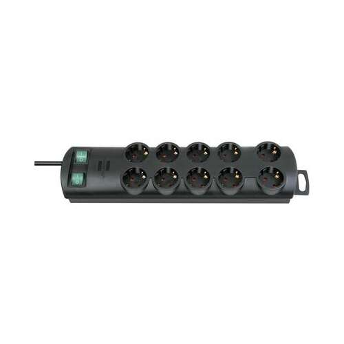 Brennenstuhl 10-outlet power strip with 2 switches, black