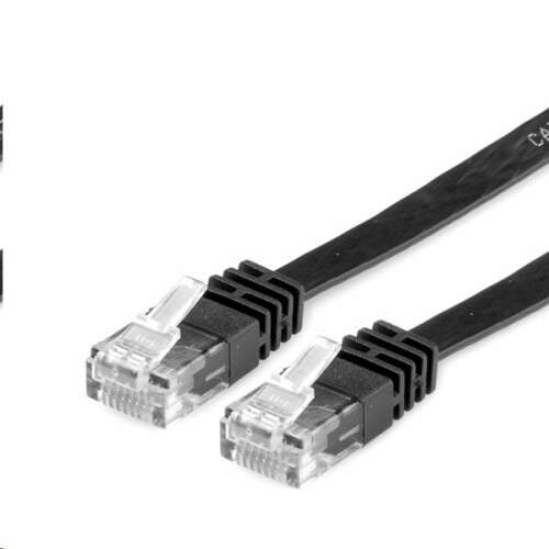 Roline VALUE UTP patch kábel CAT6 plochý 1m čierny, sieťový kábel, ethernet kábel, konektor RJ45