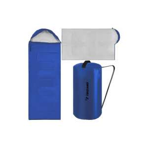 Trizand sleeping bag, blue, with carrying bag and unfolded view - Trizand Sleeping Bag