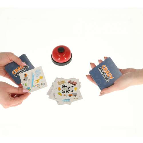 Crazy Matching memory game with bell and cards, two players playing