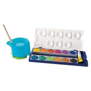Sada vodových farieb Pelikan pre deti, s 12 farbami, štetcom a modrým plastovým kontajnerom v tvare slona so zelenou základňou - Misky na štetce