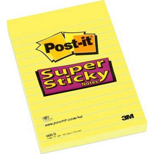 Post-it Super Sticky Notes, 90 sheets, lined, yellow