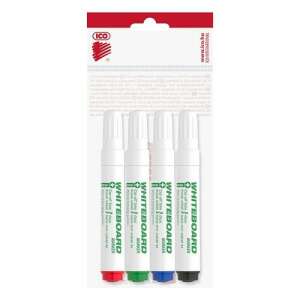 Markere pentru tablă albă ICO, pachet de 4, roșu, verde, albastru, negru, antibacteriene, grosimea liniei 3 mm - Markere
