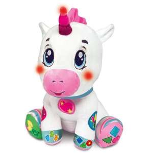 Interaktív plyšová hračka Clementoni Baby Unicorn, spieva a svieti, biela a ružová jednorožec s farebnými detailmi - Interaktívne plyšáky