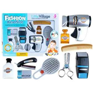 Little Village Fashion Barbershop Playset for Kids, includes hair dryer, scissors, comb, razor, and more - Vanity Table, Makeup Set, Fragrance