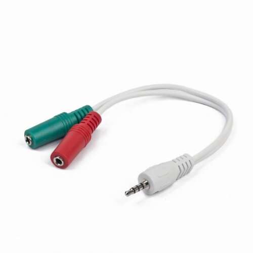 Gembird Jack stereo 3,5 mm (4 tűs) -> 2db Jack stereo 3,5 mm M/F adapter 0,15m fehér (CCA-417W) audio kábel - Jack kábel