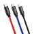 Baseus 3-in-1 USB-A to USB-C, Lightning, and Micro USB cable, red, blue, and black