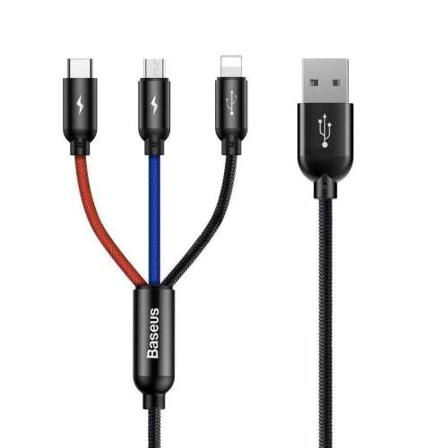 Baseus 3-in-1 USB-A to USB-C, Lightning, and Micro USB cable, black
