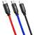 Baseus 3-in-1 USB-A to USB-C, Lightning, and Micro USB cable, red, blue, and black