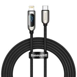 Baseus Cablu USB-C-Lightning cu afișaj, PD, 20 W, 2m, negru (CATLSK-A01) 65665138 Cabluri de date