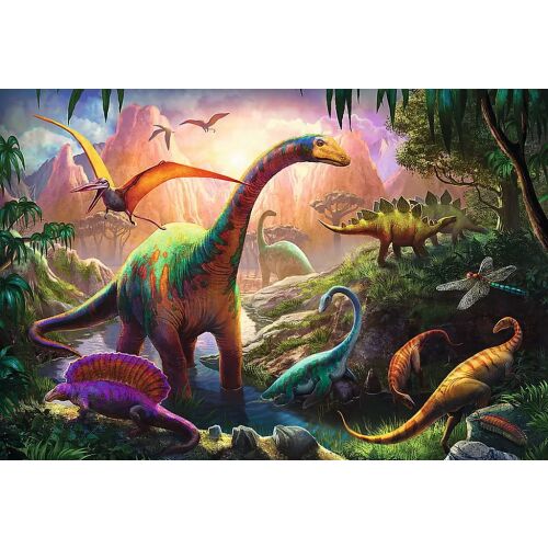 Fertiggestelltes Trefl Dínó 100-teiliges Dinosaurier-Puzzle.