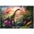 Trefl puzzle s 100 dielikmi, zobrazujúce farebnú scénu s rôznymi dinosaurami v džungli