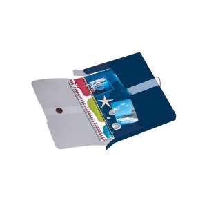 Herlitz Easy PP újrafelhasznált műanyag kék füzetbox, A4 méretű, gumis záródással, nyitott nézet, belsővel, füzetekkel - Füzetbox