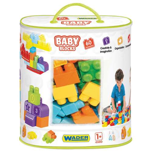 Gentuta cu 60 de blocuri de constructie Wader Baby Blocks 31780608