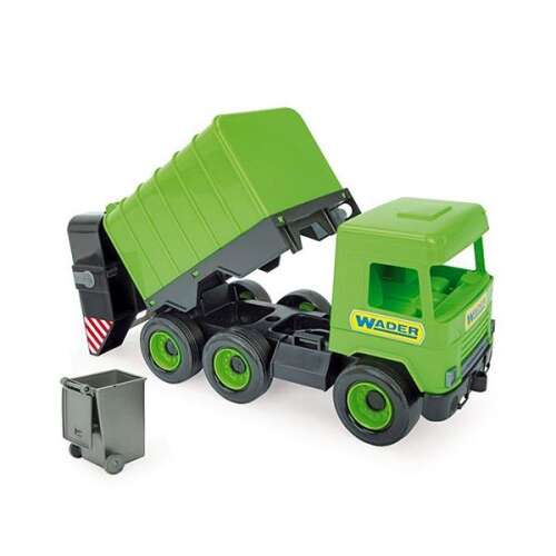 Wader green garbage truck toy with lifting mechanism and trash can