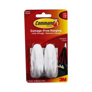 Command™ Design Cârlige ovale cu benzi adezive, 2 cârlige, 4 benzi medii, rezistent la 1 kg (3 lb) - Adezivi