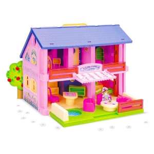 Wader Play House kétszintes Babaház bútorokkal #rózsaszín 31780622 Babaház