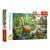 Trefl 60 piece dinosaur puzzle, featuring a brachiosaurus, stegosaurus, pterosaurs, and a volcano