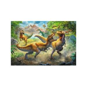 Puzzle Trefl - Dinozaury 160 elementów, przedstawiające scenę walki dwóch dinozaurów w dżungli - Trefl Puzzle