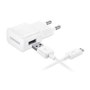 SAMSUNG hálózati töltő USB aljzat (5V / 1550 mA + ECB-DU4AWE microUSB kábel) FEHÉR (EP-TA50EWE_ECB-DU4AWE)