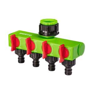 Verto 4-Wege-Wasserverteiler mit Absperrventilen, 1 Zoll Hahnanschluss mit 3/4 Zoll Adapter, grün - Garten