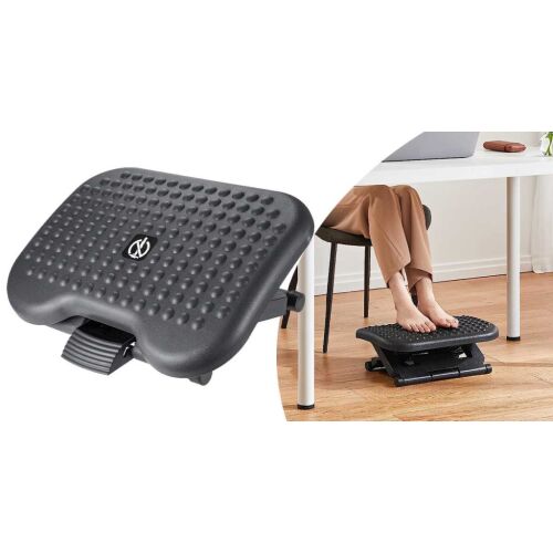 Timeless Tools irodai lábtámasz kollázs, ergonomikus kialakítás és használati példa