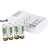 Sangpus SP-CD10 4-slot AA/AAA rechargeable battery charger with 4x 4700 mAh AA batteries, product and batteries
