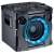Angled view of Mac Audio MMC750 black Bluetooth speaker with blue LED ring