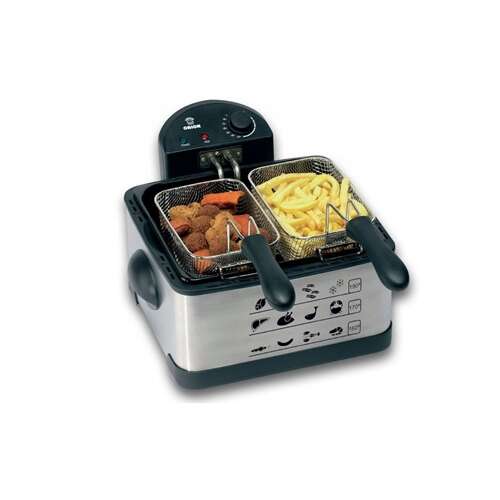 Orion ODF-17401 Фритюрник с хладна зона 2000W, 4L, неръждаема стомана, двойно дълбоко чекмедже, черен иноксов