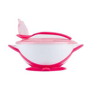 BabyOno tányér - tapadó aljú, fedeles, kanállal rózsaszín 1063/03 65796090 Gyerek tányér, evőeszköz, étkészlet