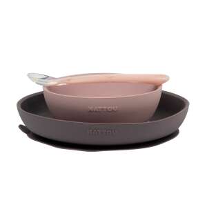 Nattou étkészlet szilikon 3 részes pink-szürke 65830710 Gyerek tányér, evőeszköz, étkészlet