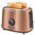 Sencor STS 6056GD 2-slice toaster in rose gold color, angled view with toasted bread