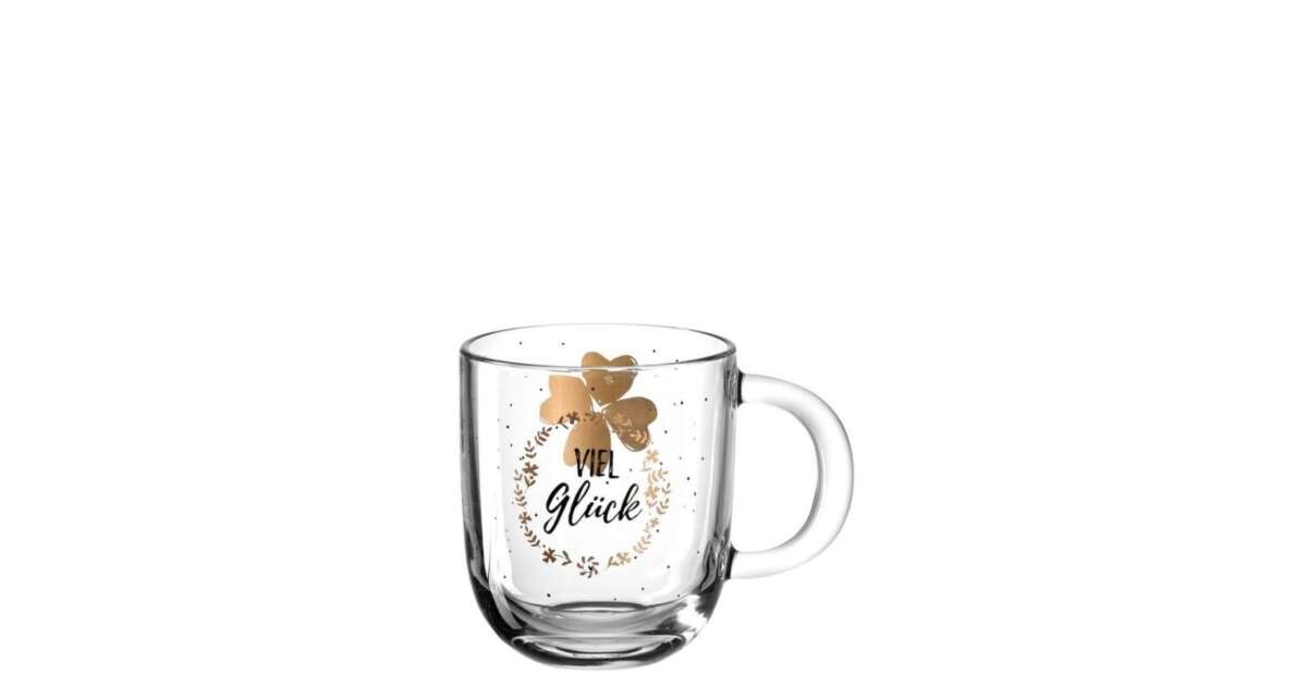 Leonardo Emozione geschenk mok vingerafdruk hart, 1 stuk, vaatwasmachinebestendig glas theekop met gouden hart motief, 400 ml, 046449