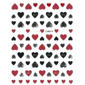 Matrica - Z-D4214 - szívek körömmatricák piros és fekete szívekkel - Körömmatrica